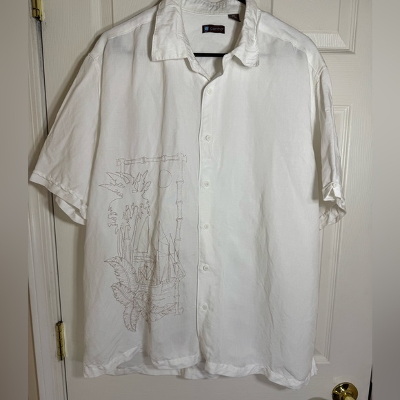 Centro White Embroidered Ramie‎ Rayon Button Shirt XXL Tropical Ship Palm Aloha - Picture 1 of 7